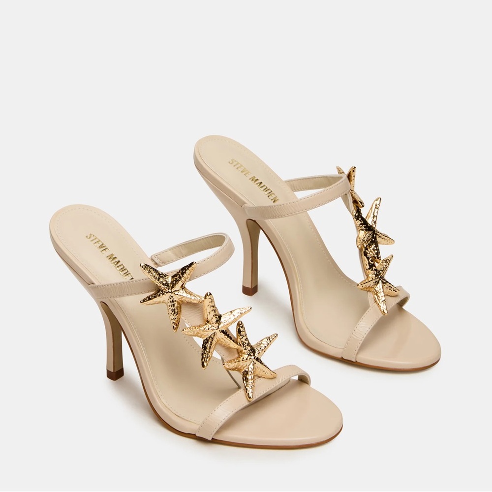 Steve Madden AQUARIAN BONE  Nude Heeled Sandals with Gold Starfish Accents